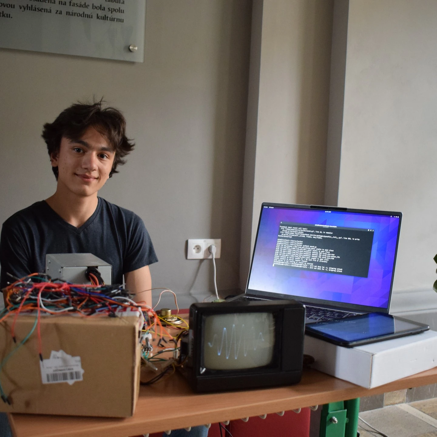 Me in school presenting the oscilloscope.